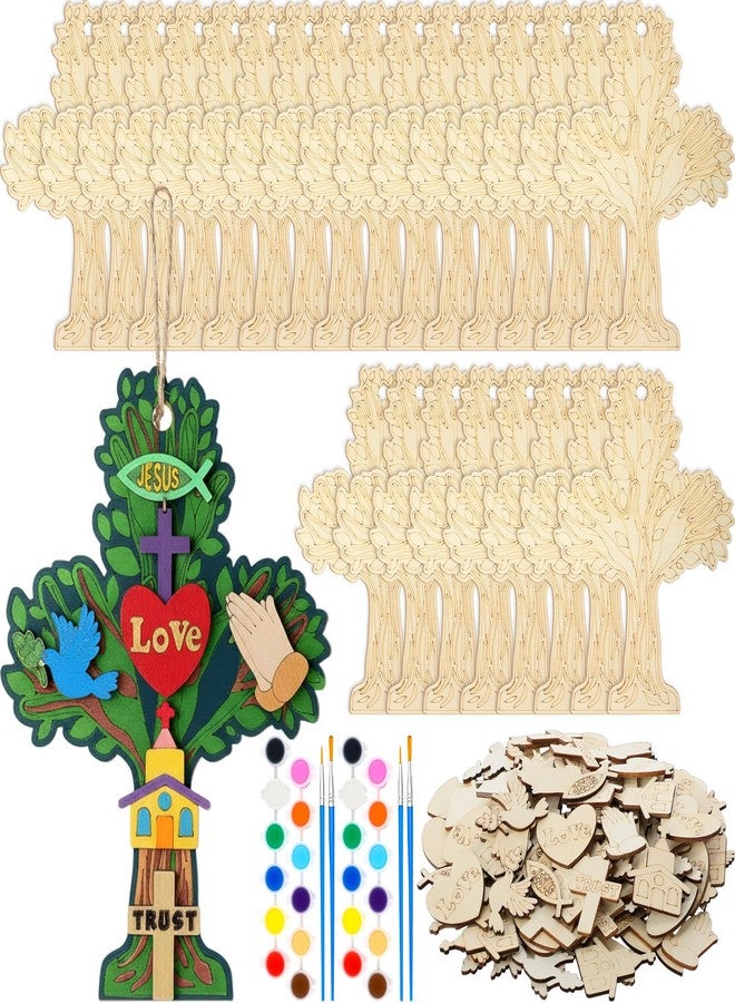 DoubleFill 24 Set Religious Easter DIY Crafts Jesus Wood Kit for Kids Christian Wooden Trees for Crafts Unfinished Wooden Crosses Ornaments for Vacation Bible School Sunday School Church Easter Decor - Image 1